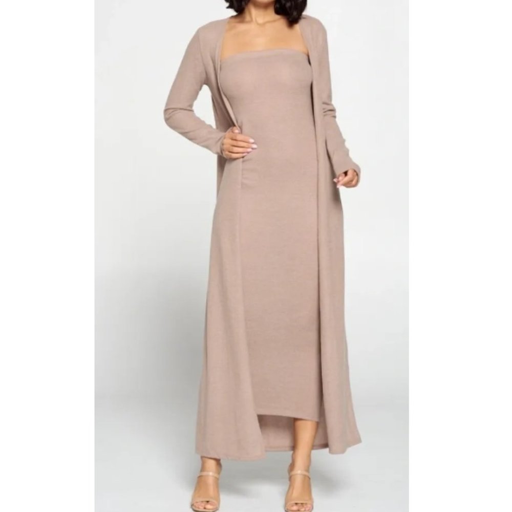 Elegant Tan Midi Dress